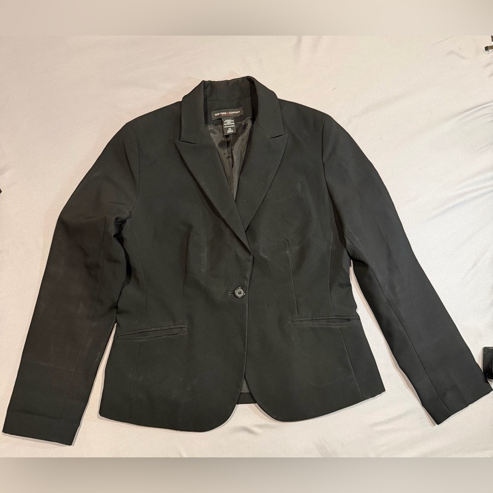 New York & Company 1 Button Blazer SZ 14 Black Fair Condition